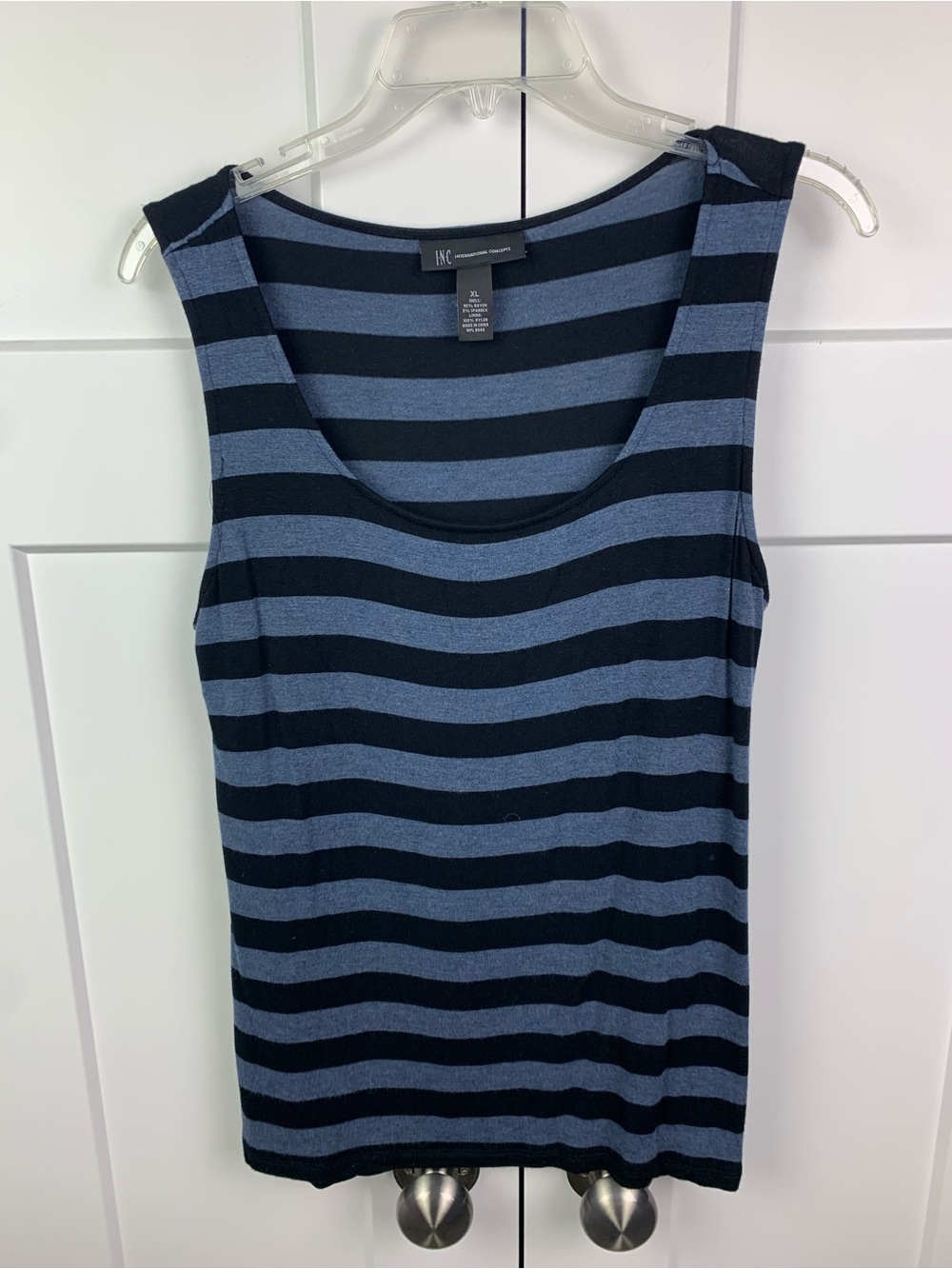 INC International Concepts XL Striped Tank Black Blue